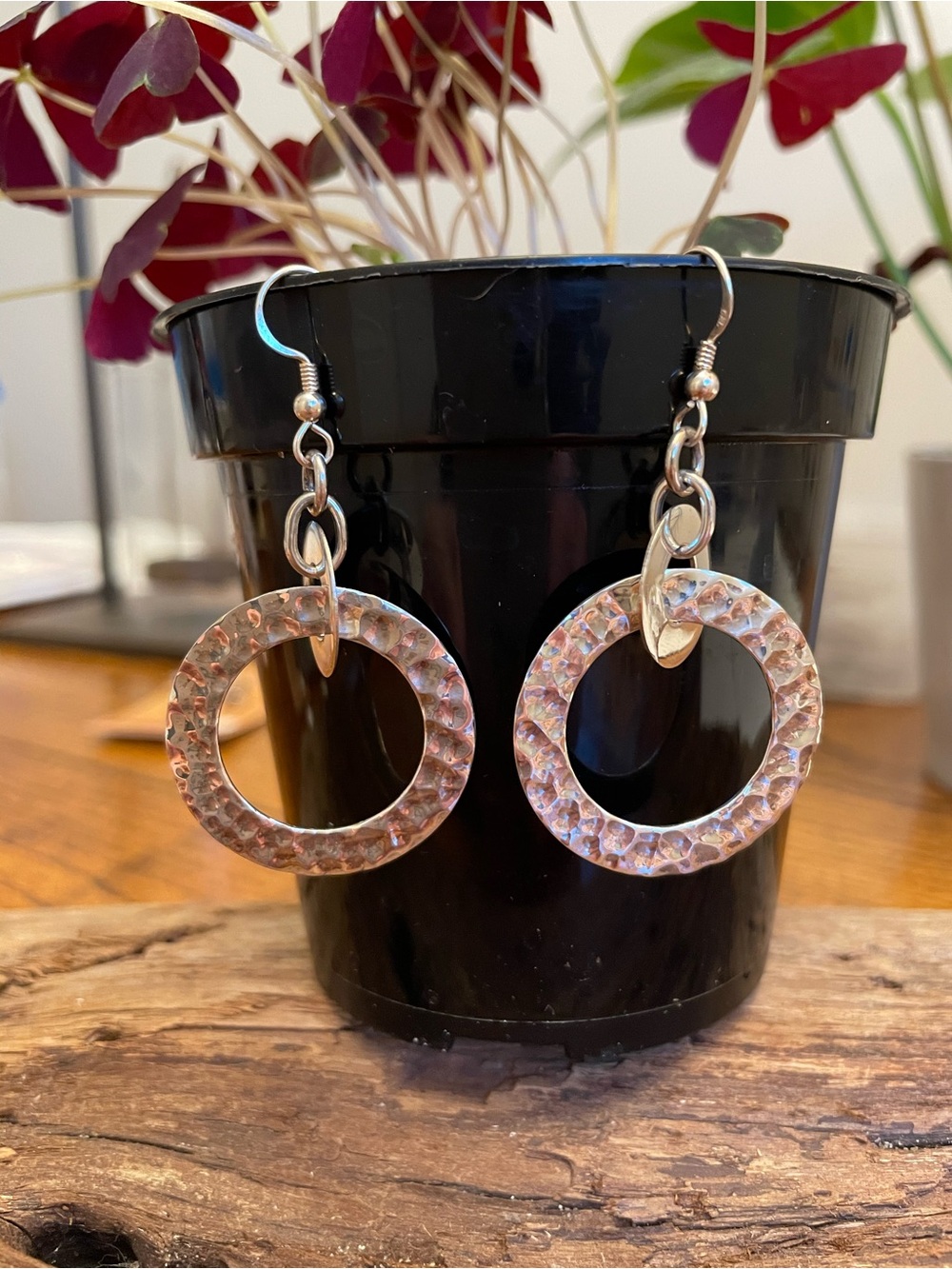 Silver Hammered Circle Drop Earrings - Women Jewelry